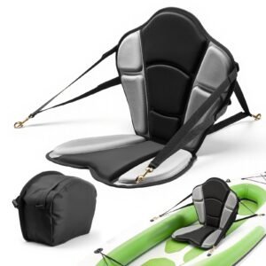 Kayak Seat, 1 Pack 1" Thick, Universal Paddle Board Seat with Back Support, Sit-on-Top Soft Padded Cushion with Storage Bag & Adjustable Straps for SUP, Fishing Boat, Inflatable Kayak, Rowboat