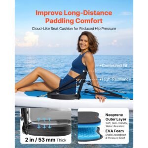 kayak seat, 2 pack 2" thick, universal paddle board seat with back support, sit on top soft padded cushion with storage bag & adjustable straps for sup, canoe, fishing boat, inflatable kayak