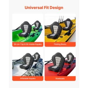 kayak seat, 2 pack 2" thick, universal paddle board seat with back support, sit on top soft padded cushion with storage bag & adjustable straps for sup, canoe, fishing boat, inflatable kayak