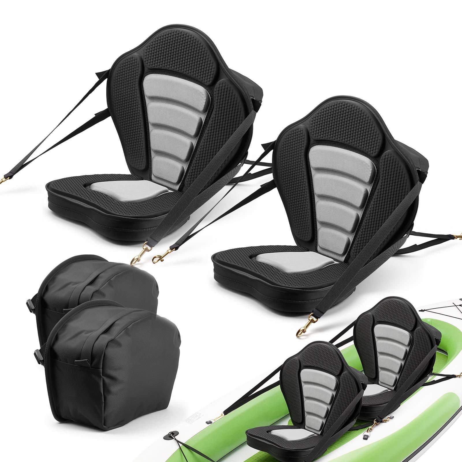 kayak seat, 2 pack 2" thick, universal paddle board seat with back support, sit on top soft padded cushion with storage bag & adjustable straps for sup, canoe, fishing boat, inflatable kayak