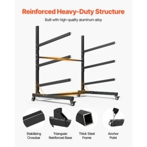 kayak storage rack for 3 kayaks, holds 200 lbs, heavy duty adjustable freestanding stand with lockable wheels for indoor outdoor garage shed dock, holder for canoe, sup, surfboard & paddleboard