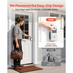 keyless entry door lock, electronic deadbolt with customizable user codes, pioneering easy grip design, keyed entry, auto lock, anti peeking password, backlit keypad, for home, apartment, silver