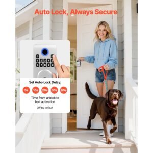 keyless entry door lock, electronic deadbolt with customizable user codes, pioneering easy grip design, keyed entry, auto lock, anti peeking password, backlit keypad, for home, apartment, silver