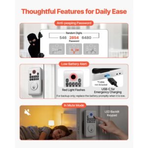 keyless entry door lock, electronic deadbolt with customizable user codes, pioneering easy grip design, keyed entry, auto lock, anti peeking password, backlit keypad, for home, apartment, silver