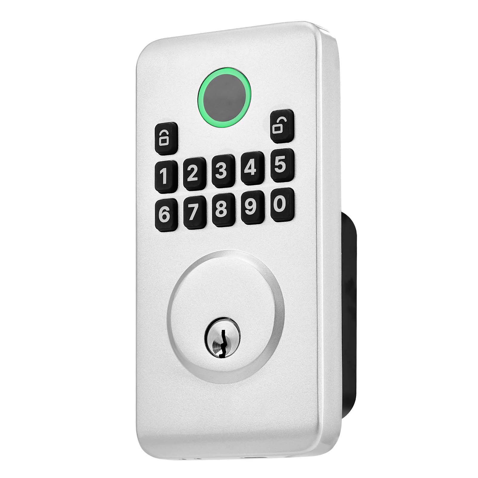 keyless entry door lock, electronic deadbolt with customizable user codes, pioneering easy grip design, keyed entry, auto lock, anti peeking password, backlit keypad, for home, apartment, silver