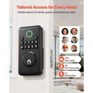 keyless entry door lock, electronic deadbolt with customizable user codes, pioneering easy grip design, keyed entry, auto lock, anti peeking password, backlit keypad, for home, matte black