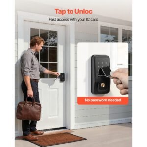 keyless entry door lock, touchpad electronic deadbolt with ic card, customizable user codes, keyed entry, auto lock, anti peeking password, backlit, easy installation, for home, matte black