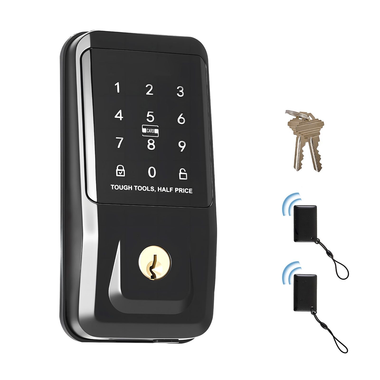 keyless entry door lock, touchpad electronic deadbolt with ic card, customizable user codes, keyed entry, auto lock, anti peeking password, backlit, easy installation, for home, matte black