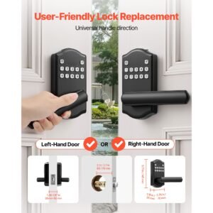 keyless entry door lock with handle, electronic lever door handle with keypad, customizable user codes, keyed entry, auto lock, anti peeking password, backlit keypad, for home, matte black