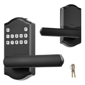 Keyless Entry Door Lock with Handle, Electronic Lever Door Handle with Keypad, Customizable User Codes, Keyed Entry, Auto Lock, Anti-Peeking Password, Backlit Keypad, for Home, Matte Black