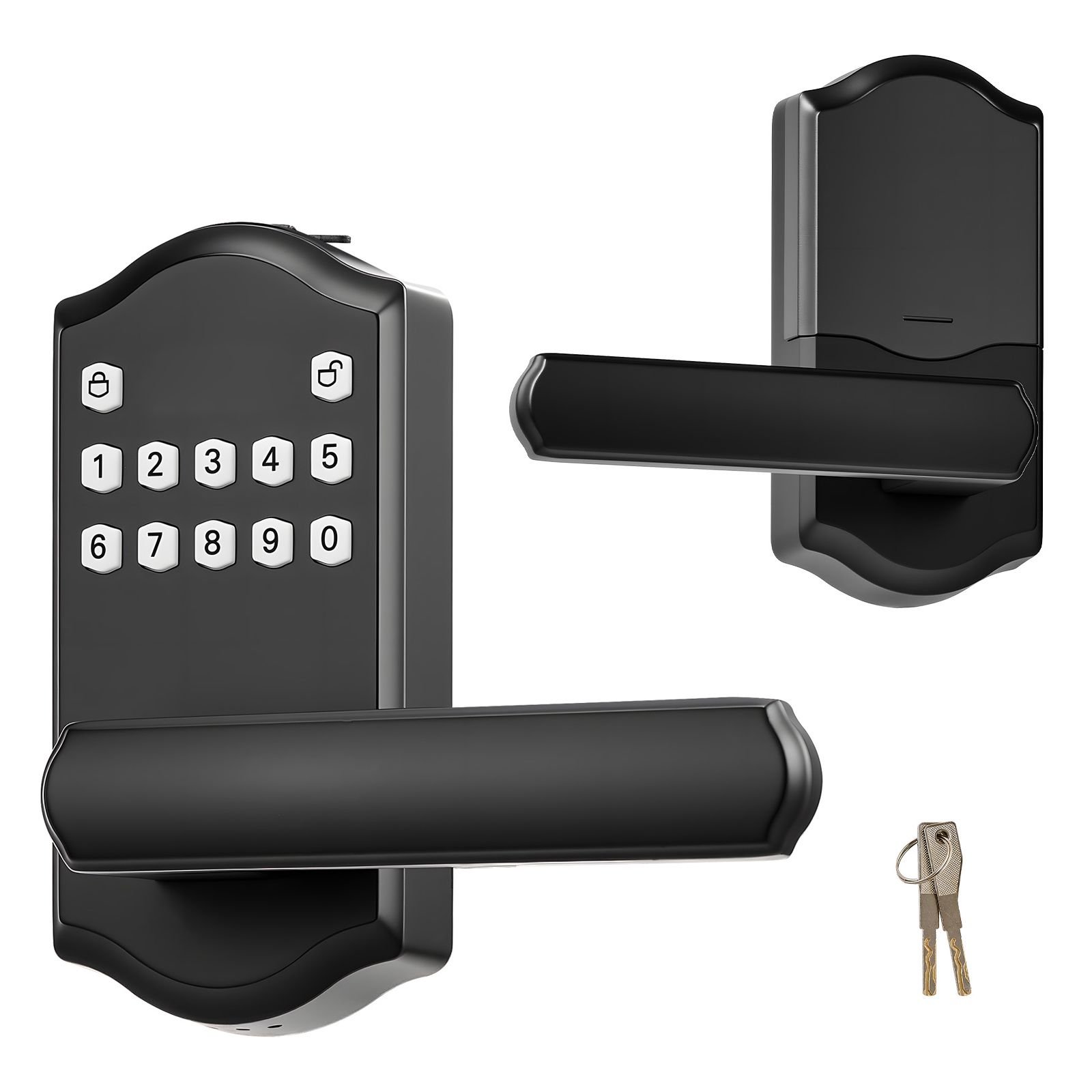 keyless entry door lock with handle, electronic lever door handle with keypad, customizable user codes, keyed entry, auto lock, anti peeking password, backlit keypad, for home, matte black