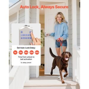 keyless entry door lock with handle, electronic lever door handle with keypad, customizable user codes, keyed entry, auto lock, anti peeking password, backlit keypad, for home, satin nickel