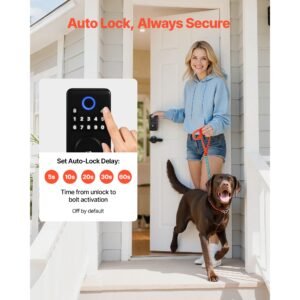 keyless entry door lock with handle set, electronic keypad deadbolt with lever handles, pioneering easy grip design, customizable user codes, keyed entry, auto lock, anti peeking, matte black