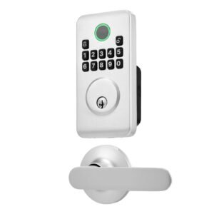 Keyless Entry Door Lock with Handle Set, Electronic Keypad Deadbolt with Lever Handles, Pioneering Easy-Grip Design, Customizable User Codes, Keyed Entry, Auto Lock, Anti-Peeking, Silver