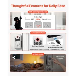 keyless entry door lock with handle set, electronic keypad deadbolt with lever handles, pioneering easy grip design, customizable user codes, keyed entry, auto lock, anti peeking, silver