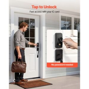 keyless entry door lock with handle set, touchpad electronic deadbolt with ic card, customizable user codes, keyed entry, auto lock, anti peeking password, backlit, for home, matte black