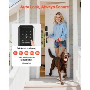 keyless entry door lock with handle set, touchpad electronic deadbolt with ic card, customizable user codes, keyed entry, auto lock, anti peeking password, backlit, for home, matte black