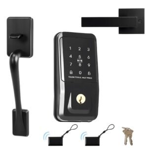 Keyless Entry Door Lock with Handle Set, Touchpad Electronic Deadbolt with IC Card, Customizable User Codes, Keyed Entry, Auto Lock, Anti-Peeking Password, Backlit, for Home, Matte Black