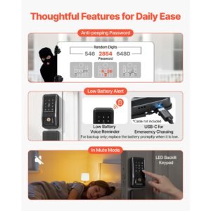 keyless entry door lock with handle set, touchpad electronic deadbolt with ic card, customizable user codes, keyed entry, auto lock, anti peeking password, backlit, for home, matte black