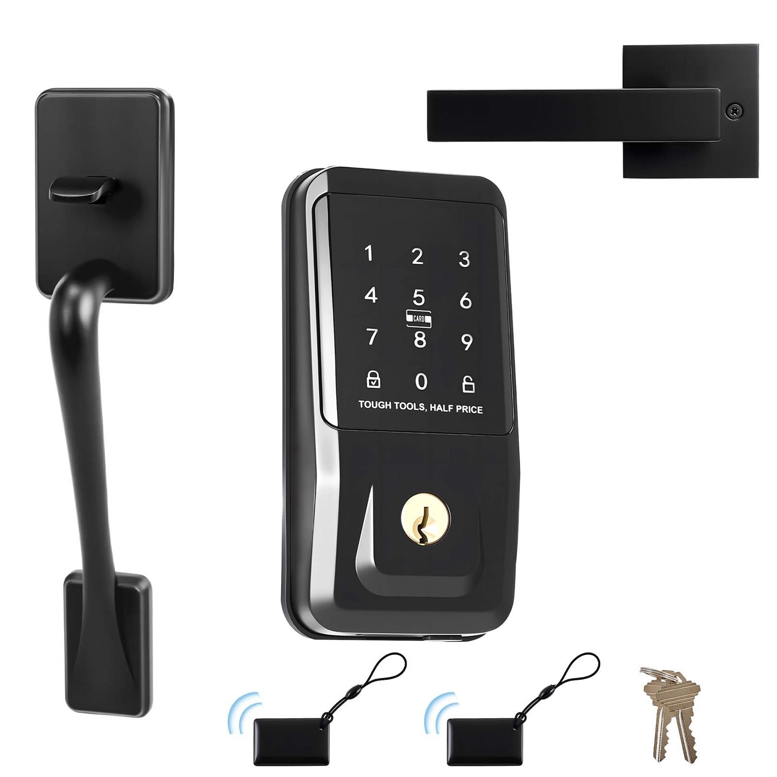 keyless entry door lock with handle set, touchpad electronic deadbolt with ic card, customizable user codes, keyed entry, auto lock, anti peeking password, backlit, for home, matte black