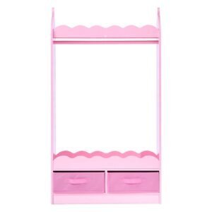 Kids Dress Up Storage, with Mirror, Toddler Costume Wardrobe with Drawer, Dress Up Wardrobe Closet for Little Girls, Pretend Storage Dresser, Costume Organizer, for Bedroom, Kids Room, Pink