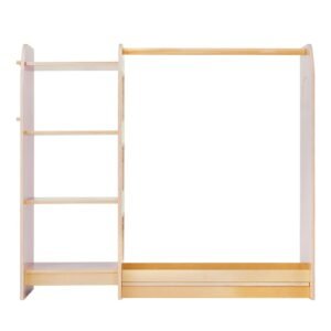 Kids Dress Up Storage, with Mirror, Wooden Kids Dress Up Rack, Toddler Wardrobe Closet for Little Girls, Storage Armoire, Costume Organizer, Children Playroom Furniture, for Bedroom, Natural