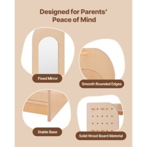 kids dress up storage, with mirror, wooden kids dress up rack, toddler wardrobe closet for little girls, storage armoire, costume organizer, children playroom furniture, for bedroom, natural