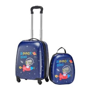 Kids Luggage Set, 2 Piece, 18 Inch Hardside Rolling Wheels Suitcase with Hard-Shell Backpack, Dinosaur Kids Carry on Luggage Set, Holiday Birthday Gift for Girls & Boys, Airline Approved