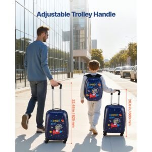 kids luggage set, 2 piece, 18 inch hardside rolling wheels suitcase with hard shell backpack, dinosaur kids carry on luggage set, holiday birthday gift for girls & boys, airline approved