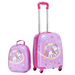 Kids Luggage Set, 2 Piece, 18 Inch Hardside Rolling Wheels Suitcase with Hard-Shell Backpack, Unicorn Kids Carry on Luggage Set, Holiday Birthday Gift for Girls & Boys, Airline Approved