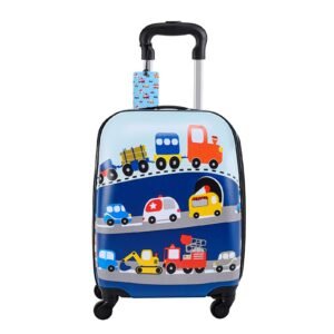 kids luggage set, 5 piece, 18 inch hardside rolling wheels suitcase with backpack & u shape pillow, truck kids carry on luggage set, holiday birthday gift for girls boys, airline approved
