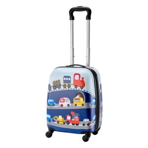 kids luggage set, 5 piece, 18 inch hardside rolling wheels suitcase with backpack & u shape pillow, truck kids carry on luggage set, holiday birthday gift for girls boys, airline approved