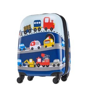 kids luggage set, 5 piece, 18 inch hardside rolling wheels suitcase with backpack & u shape pillow, truck kids carry on luggage set, holiday birthday gift for girls boys, airline approved