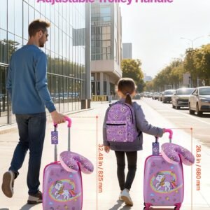 kids luggage set, 5 piece, 18 inch hardside rolling wheels suitcase with backpack & u shape pillow, unicorn kids carry on luggage set, holiday birthday gift for girls boys, airline approved