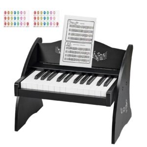 Kids Piano Keyboard, 25 Keys Wooden Digital Piano for Kids, Mini Music Educational Instrument Toy with Realistic Sound, Dual Power, Adjustable Volume for Toddlers, Boys Girls Learning, Black
