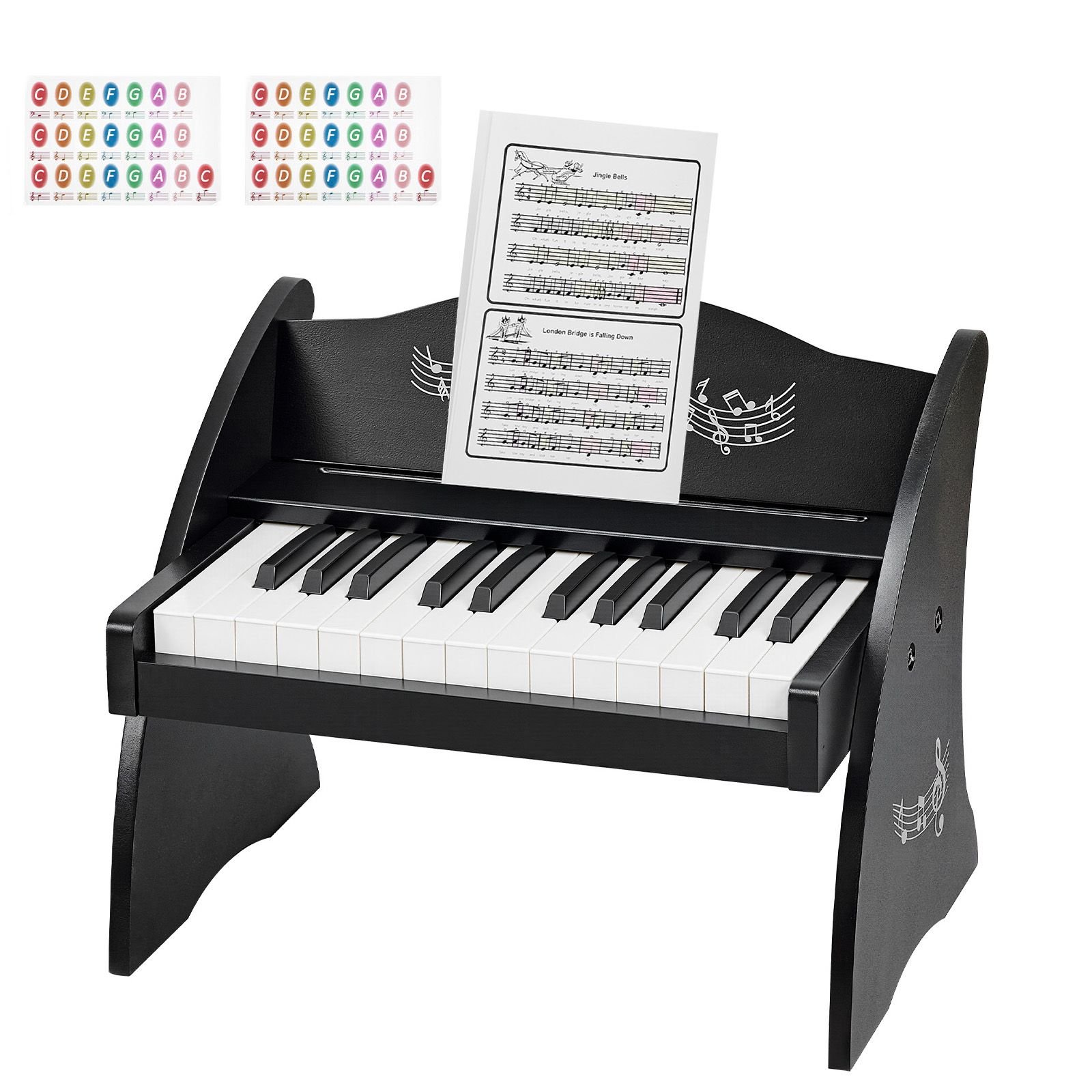 kids piano keyboard, 25 keys wooden digital piano for kids, mini music educational instrument toy with realistic sound, dual power, adjustable volume for toddlers, boys girls learning, black