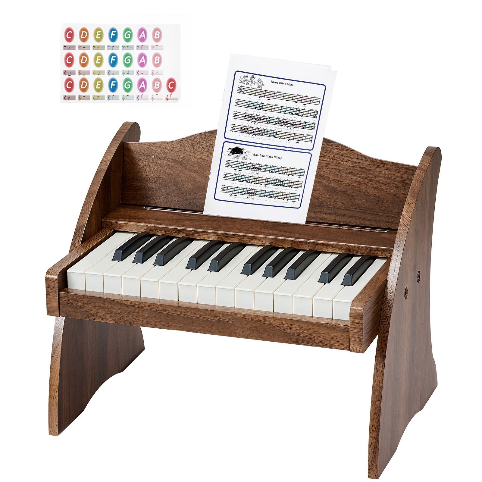 kids piano keyboard, 25 keys wooden digital piano for kids, mini music educational instrument toy with realistic sound, dual power, adjustable volume for toddlers, boys girls learning, walnut