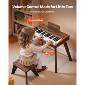 kids piano keyboard, 37 key wooden digital piano for kids, mini music educational instrument toy set with realistic sound, dual power, adjustable volume for toddlers, boys girls learning,walnut