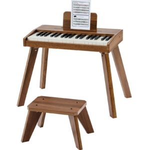 Kids Piano Keyboard, 37 Key Wooden Digital Piano for Kids, Mini Music Educational Instrument Toy Set with Realistic Sound, Dual Power, Adjustable Volume for Toddlers, Boys Girls Learning,Walnut