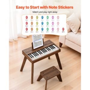 kids piano keyboard, 37 key wooden digital piano for kids, mini music educational instrument toy set with realistic sound, dual power, adjustable volume for toddlers, boys girls learning,walnut