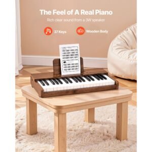 kids piano keyboard, 37 keys wooden digital piano for kids, mini music educational instrument toy with realistic sound, dual power, adjustable volume for toddlers, boys girls learning,walnut