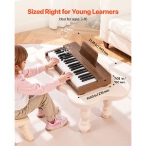 kids piano keyboard, 37 keys wooden digital piano for kids, mini music educational instrument toy with realistic sound, dual power, adjustable volume for toddlers, boys girls learning,walnut