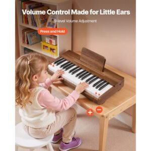 kids piano keyboard, 37 keys wooden digital piano for kids, mini music educational instrument toy with realistic sound, dual power, adjustable volume for toddlers, boys girls learning,walnut