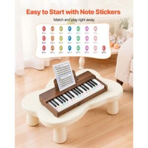 kids piano keyboard, 37 keys wooden digital piano for kids, mini music educational instrument toy with realistic sound, dual power, adjustable volume for toddlers, boys girls learning,walnut