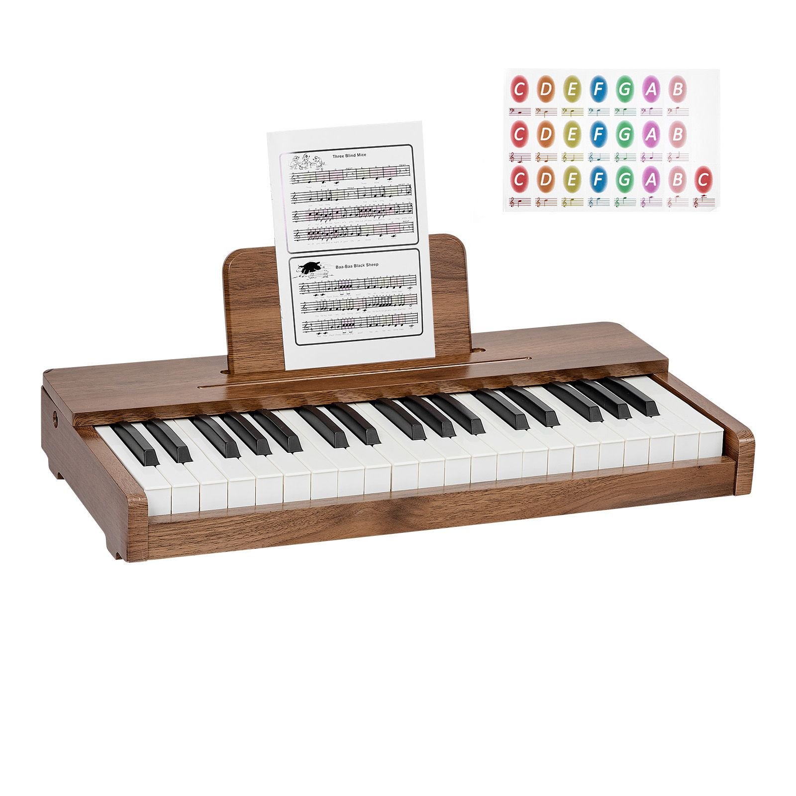 kids piano keyboard, 37 keys wooden digital piano for kids, mini music educational instrument toy with realistic sound, dual power, adjustable volume for toddlers, boys girls learning,walnut