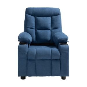 Kids Recliner Chair, Toddler Lounger with Cup Holders & Pockets, 107° to 126° Adjustable Back, Breathable Polyester Upholstery Reclining Sofa with Foot-rest, for Boys and Girls, Children (Blue)