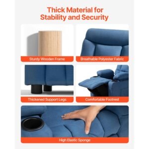 kids recliner chair, toddler lounger with cup holders & pockets, 107° to 126° adjustable back, breathable polyester upholstery reclining sofa with foot rest, for boys and girls, children (blue)