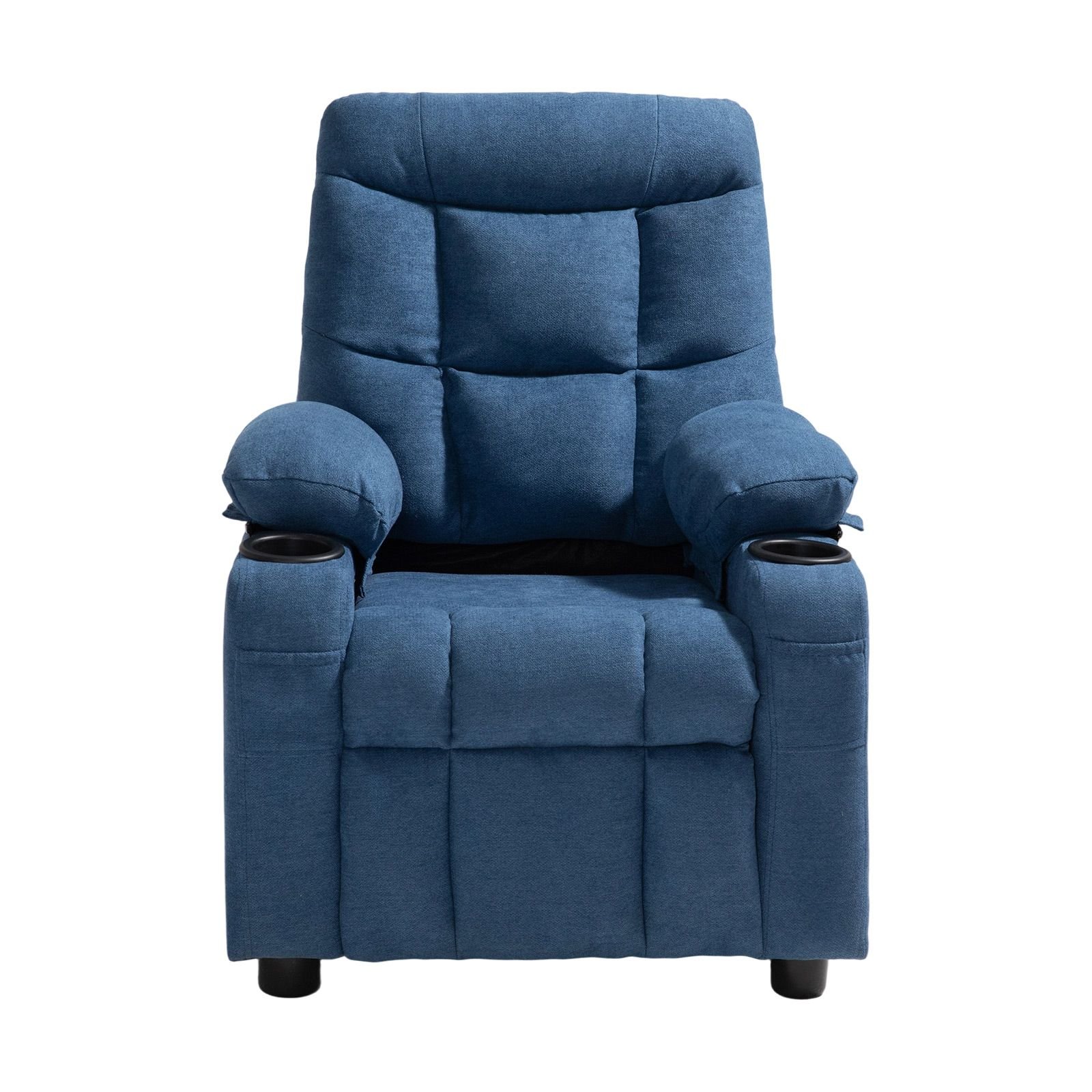 kids recliner chair, toddler lounger with cup holders & pockets, 107° to 126° adjustable back, breathable polyester upholstery reclining sofa with foot rest, for boys and girls, children (blue)