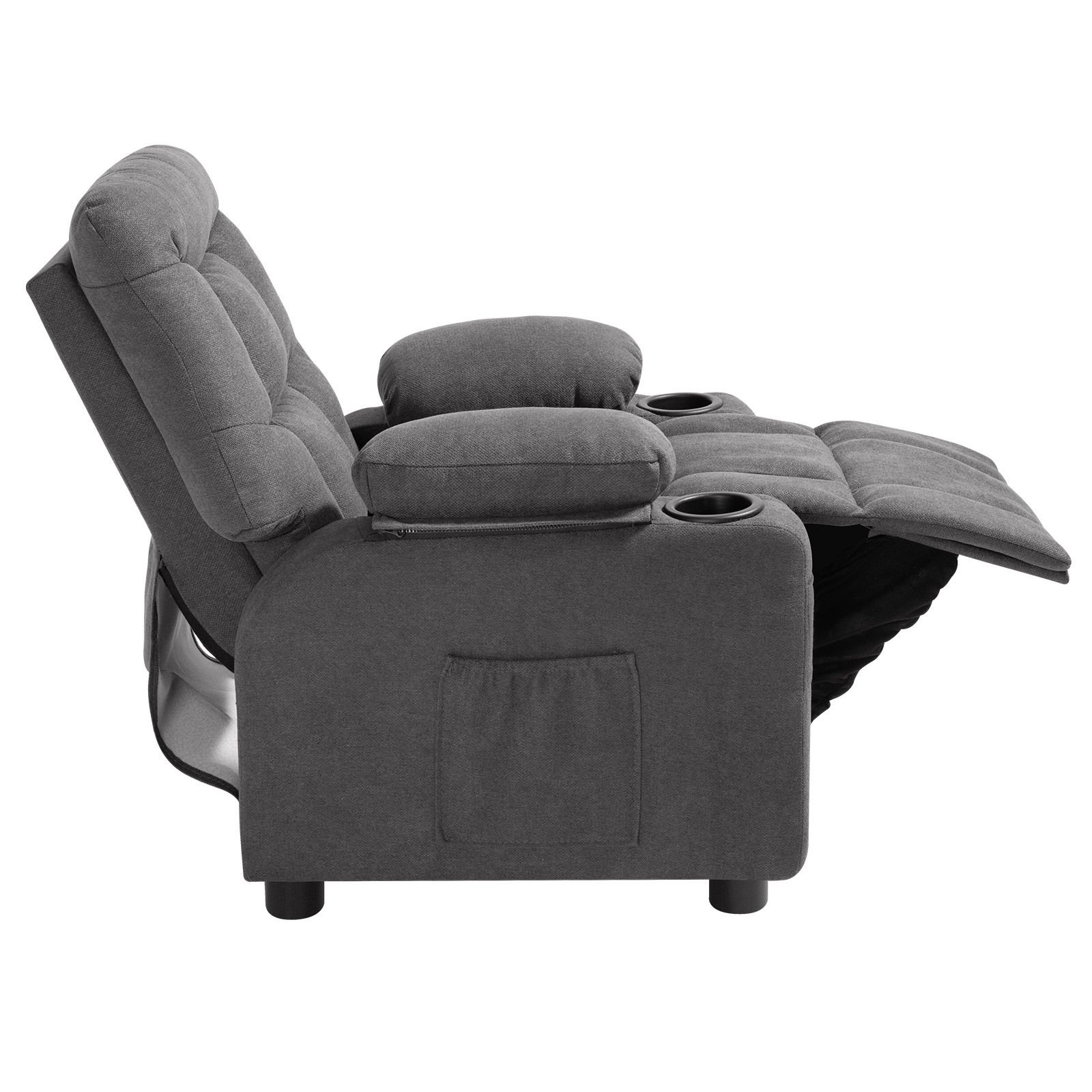 kids recliner chair, toddler lounger with cup holders & pockets, 107° to 126° adjustable back, breathable polyester upholstery reclining sofa with foot rest, for boys and girls, children (gray)