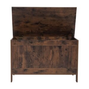 kids storage bench, wooden toy box chest, large storage cabinet with safety hinge, toddlers retro storage bench for playroom, living room or entryway, 29.7 x 15.3 x 18.9 in, easy assembly, brown